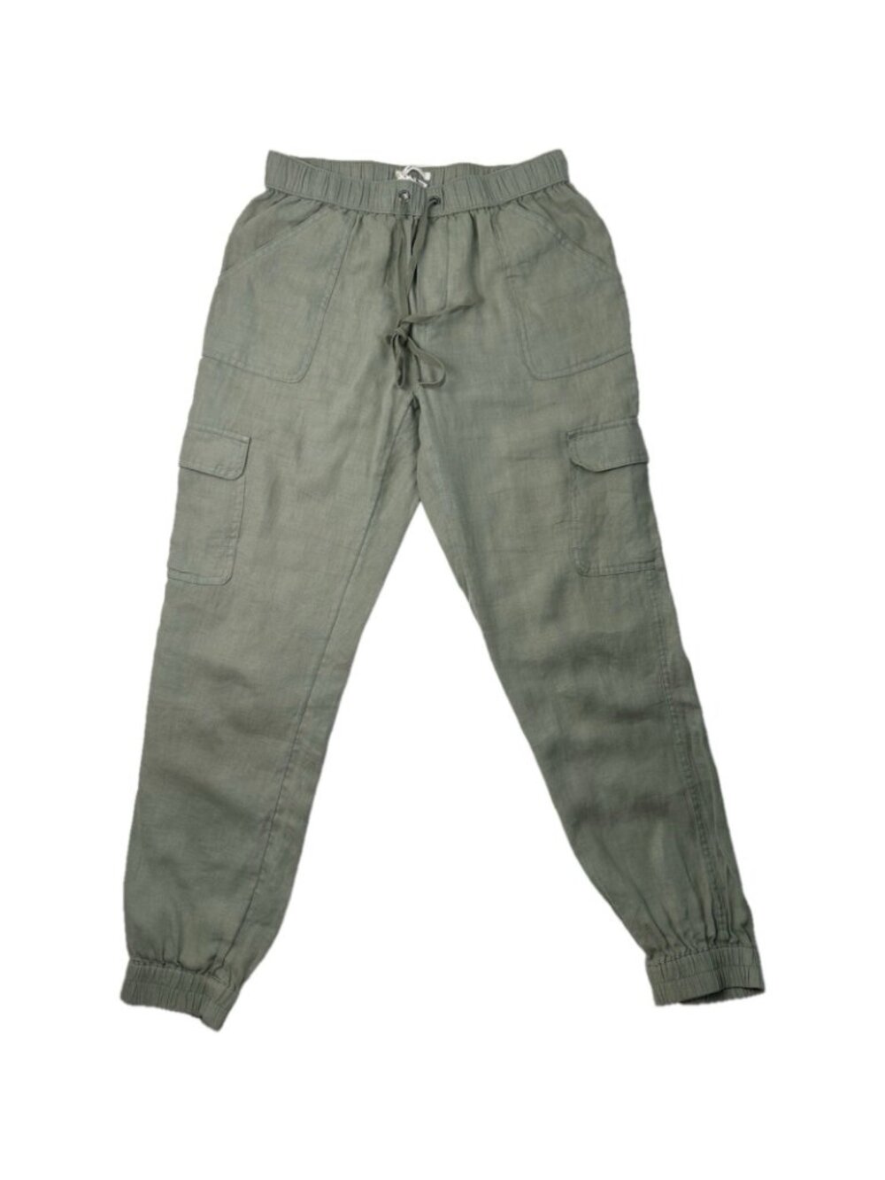 Nicole Miller 100% Linen Casual Cargo Pockets Drawstring Jogger Pants S Green - Picture 2 of 8